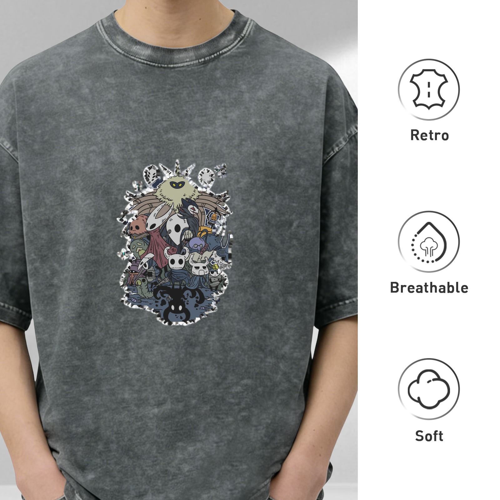 Hollow Knight Characters Group Graphic Vintage Wash T-Shirt
