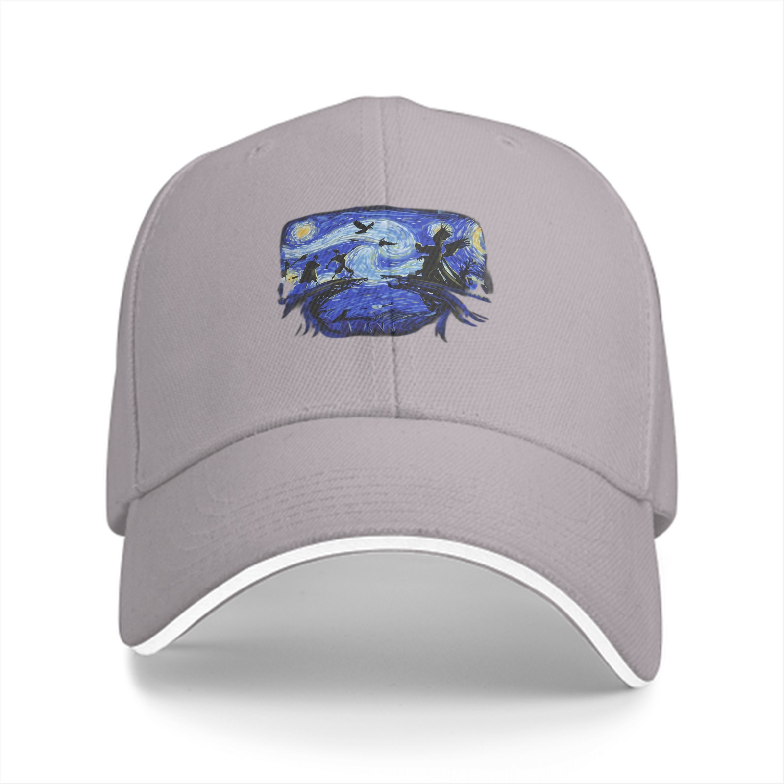 Black Baseball Cap With Starry Night Style Art Print