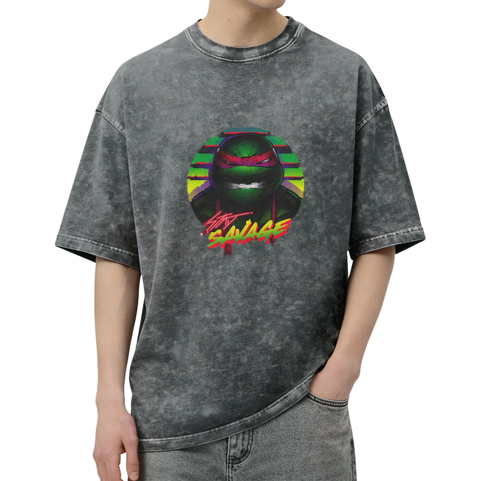 Teenage Mutant Ninja Turtles Stay Savage Graphic Acid Wash T-Shirt