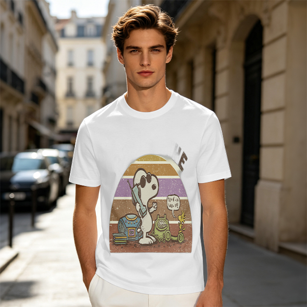 Olive T-Shirt with Snoopy Retro Phone Call Graphic