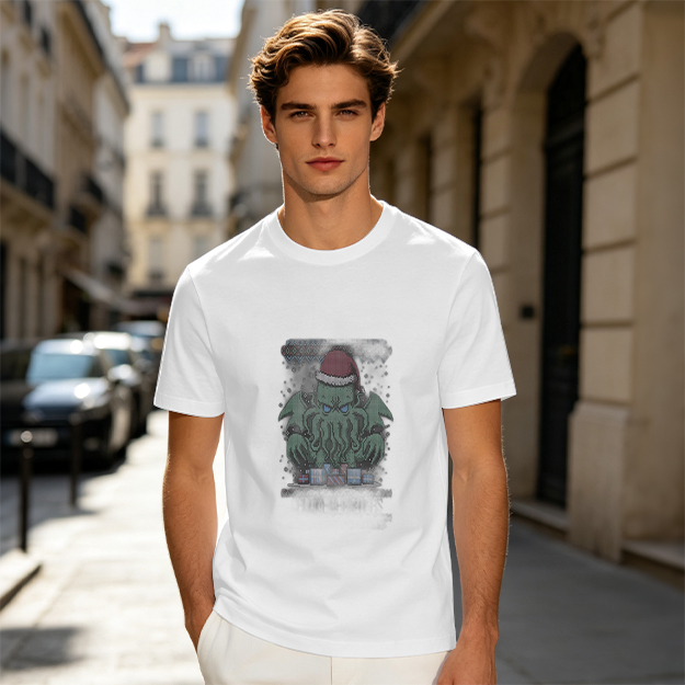 Olive T-Shirt With Christmas Cthulhu Graphic Print