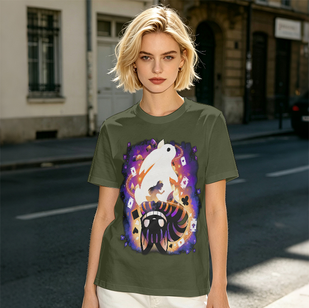 Olive T-Shirt With Magical Rabbit And Playing Card Print