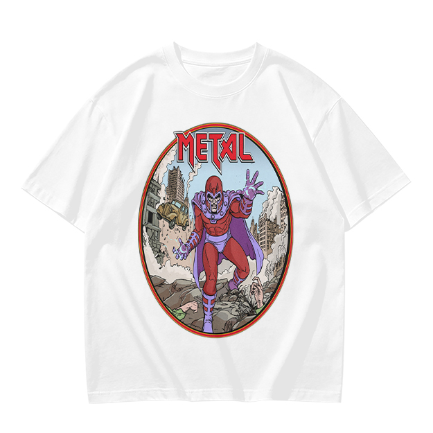 Olive T-shirt with Magneto Metal Comic Art Print