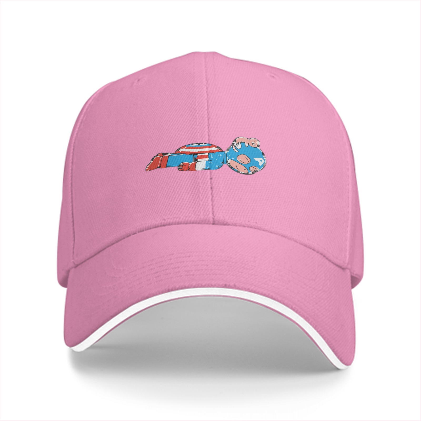 Black Baseball Cap With Mini Captain America Graphic Print