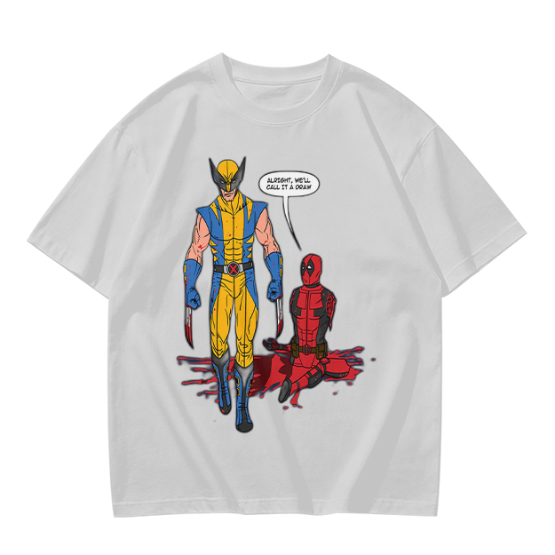 Olive T-Shirt Featuring Wolverine and Deadpool Comic Art