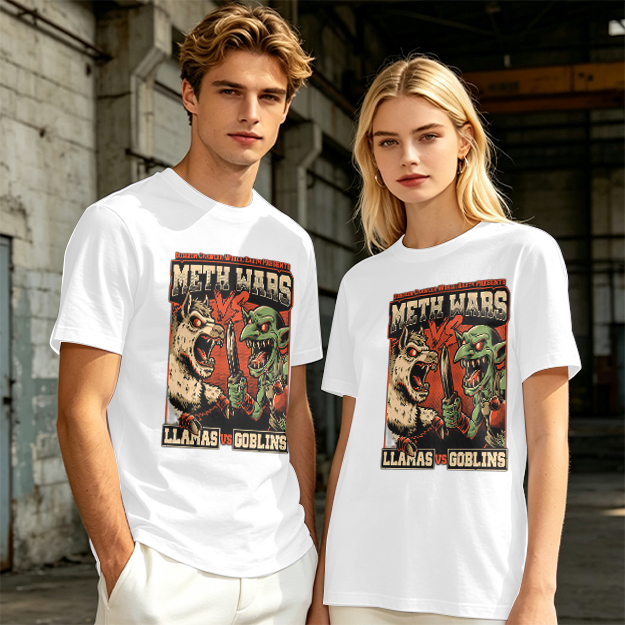Meth Wars Llamas vs Goblins Graphic T-Shirt