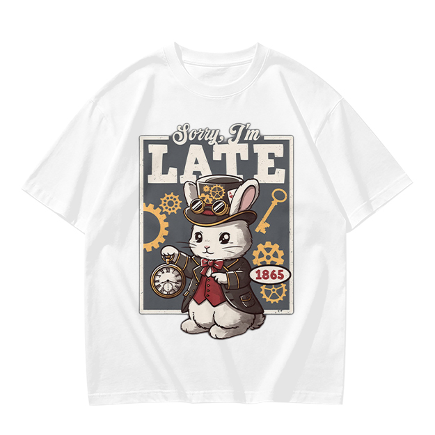 Sorry I'm Late Steampunk White Rabbit Graphic T-Shirt