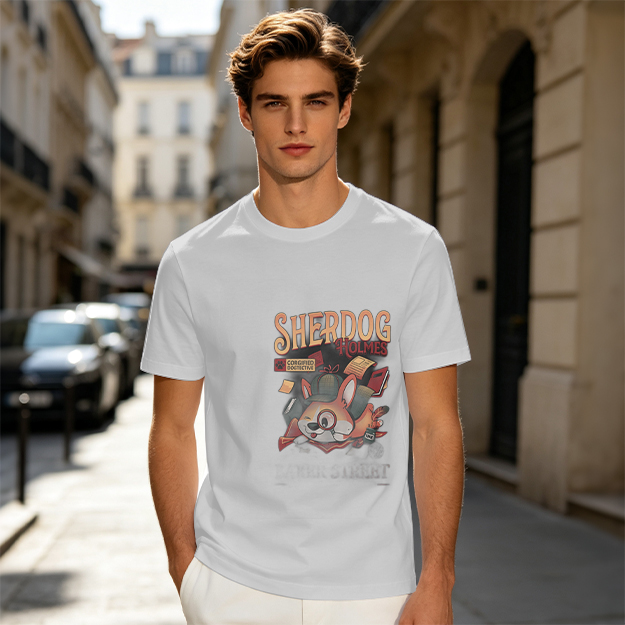 Olive T-Shirt with Sherdog Holmes Detective Dog Graphic Print