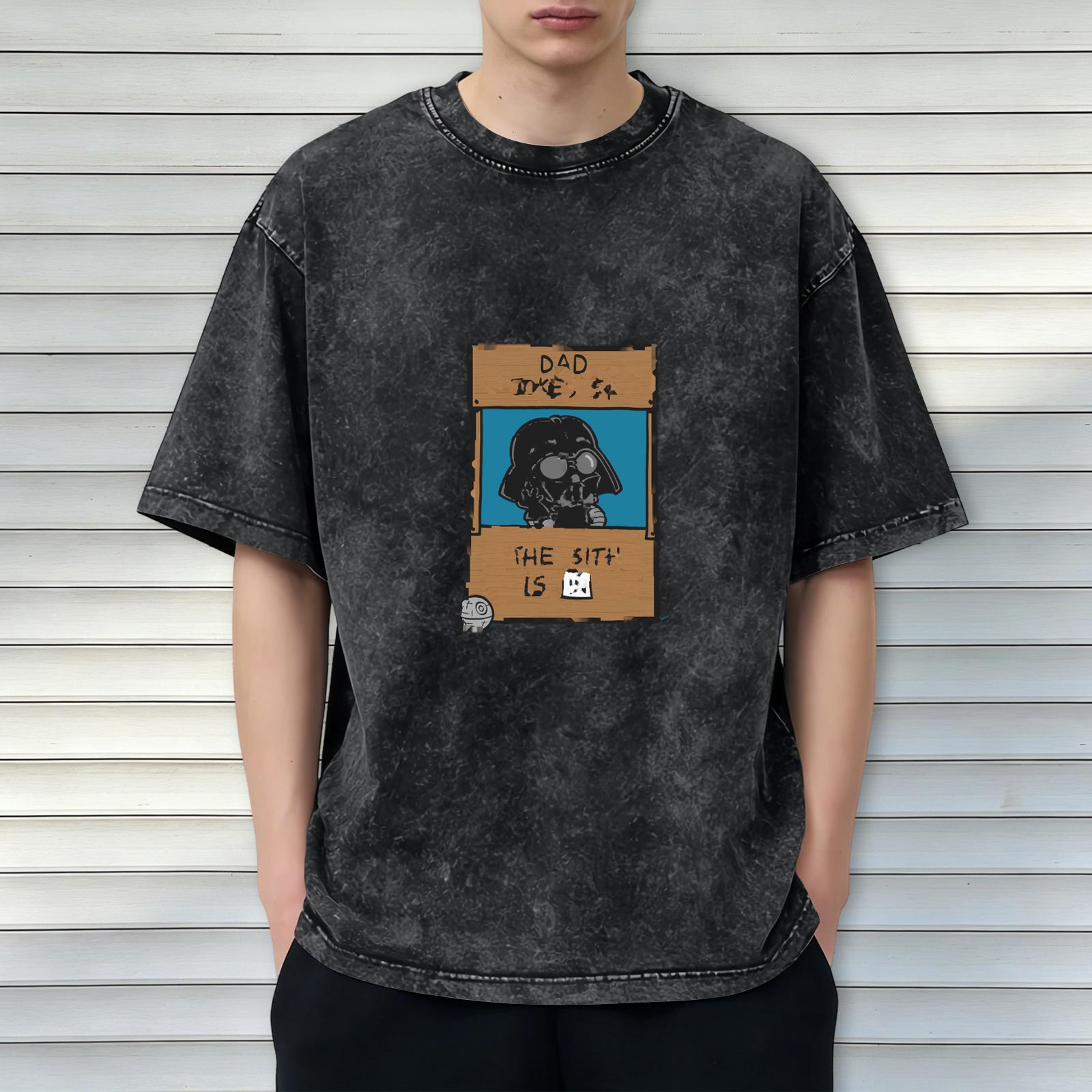 Washed Black T-Shirt with Darth Vader Dad Joke Graphic