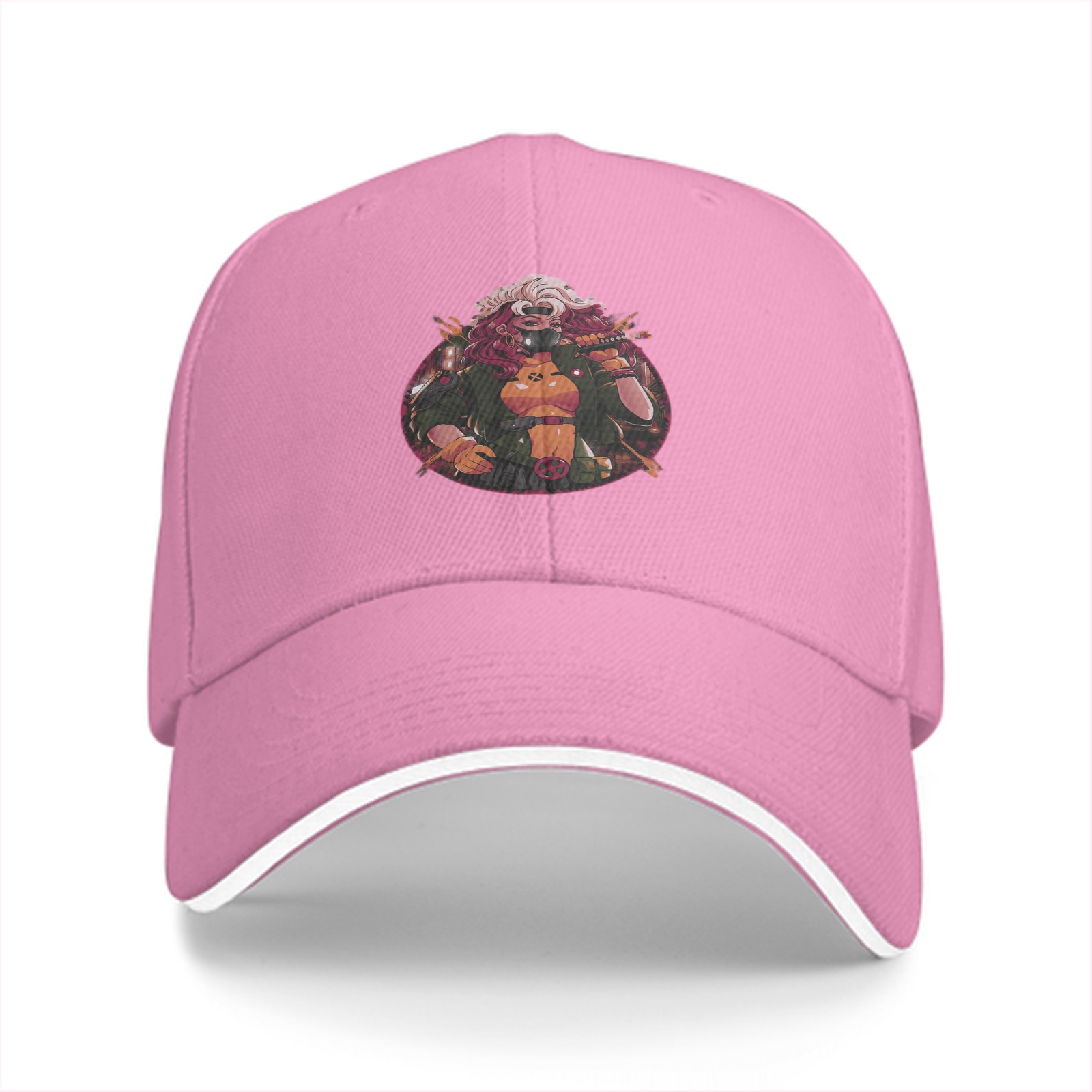 Black Baseball Cap With Anime Warrior Character Print