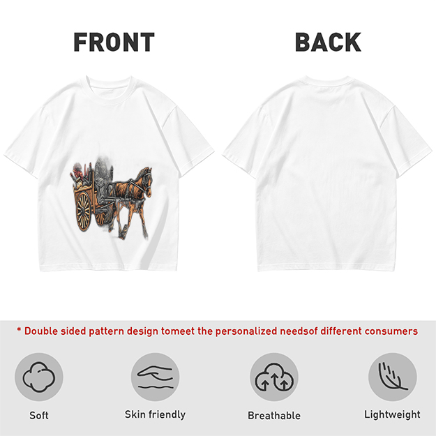 Olive T-Shirt With Horse Drawn Cart Graphic Print