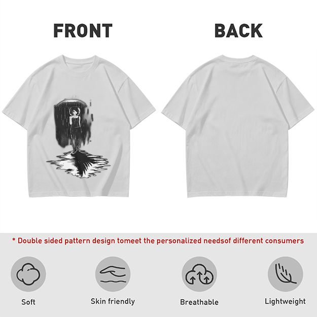 Olive T-Shirt With Rainy Figure And Shadow Graphic Print