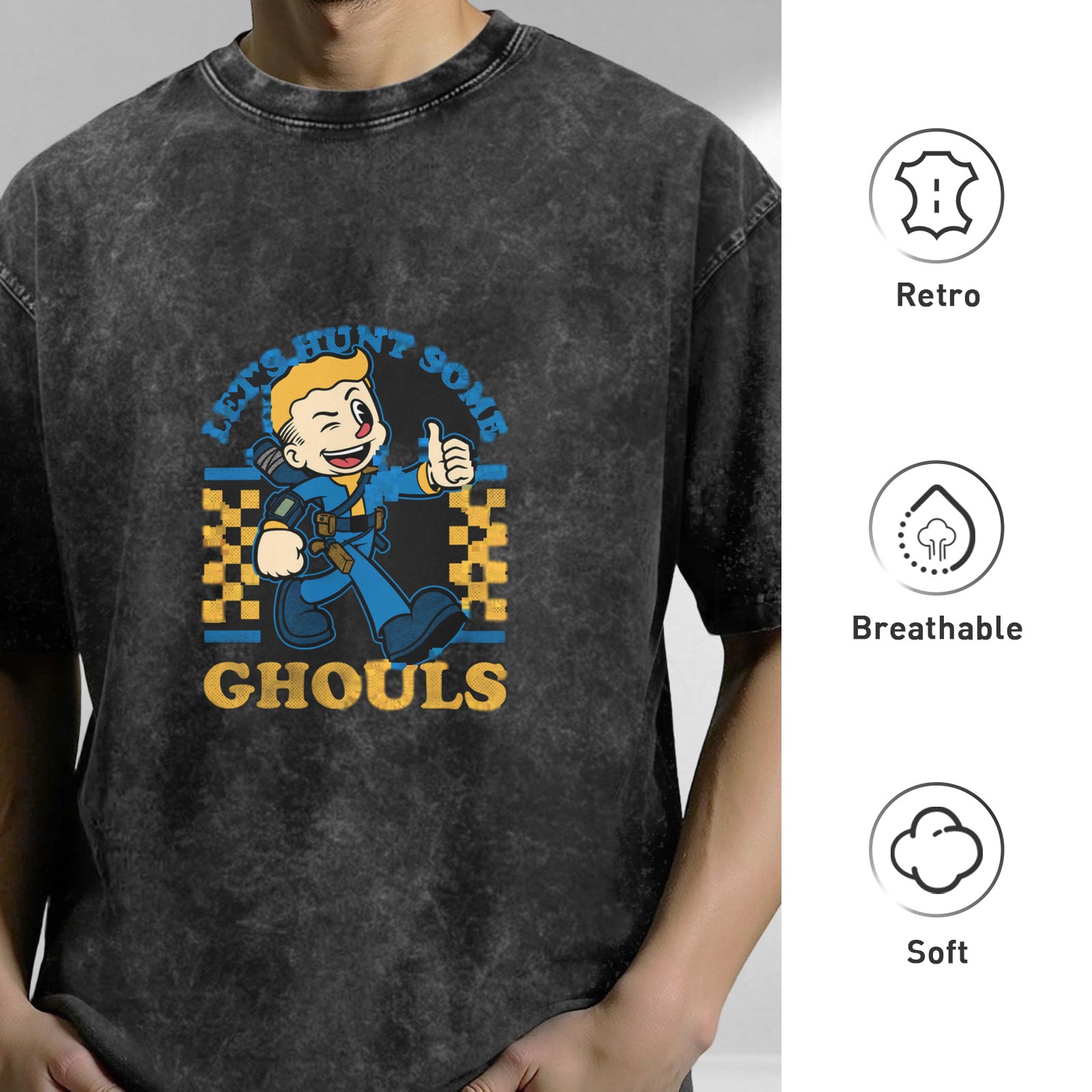 Fallout Vault Boy Let's Hunt Some Ghouls Acid Wash T-Shirt