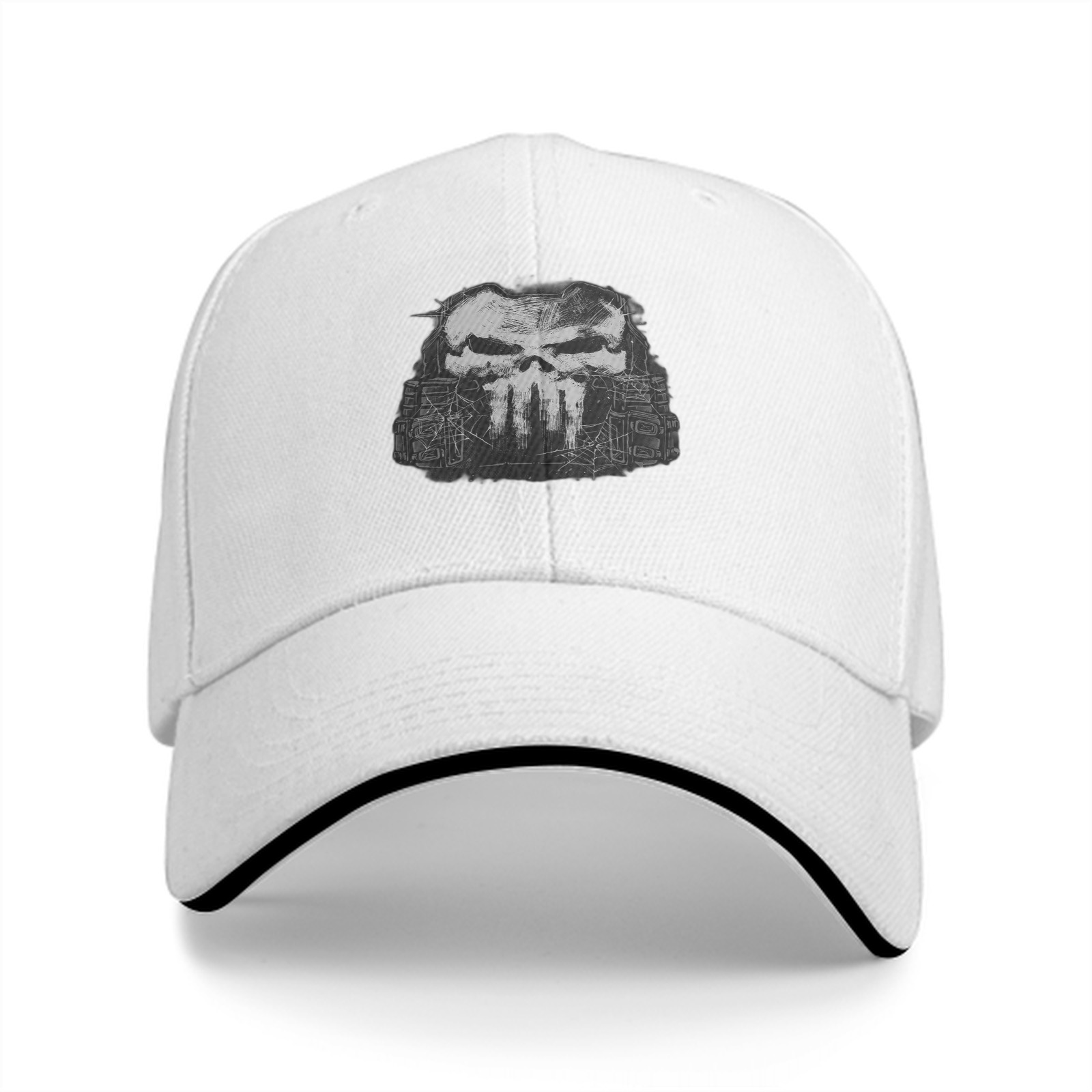 Black Baseball Cap With Distressed Punisher Skull Graphic