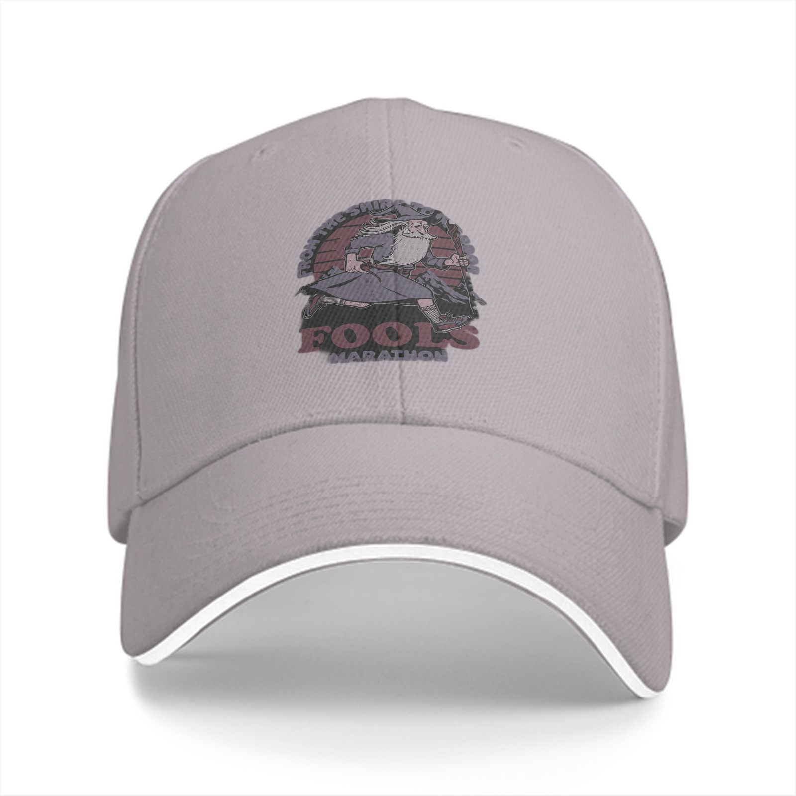 Black baseball cap with 'Fools Marathon' wizard graphic print