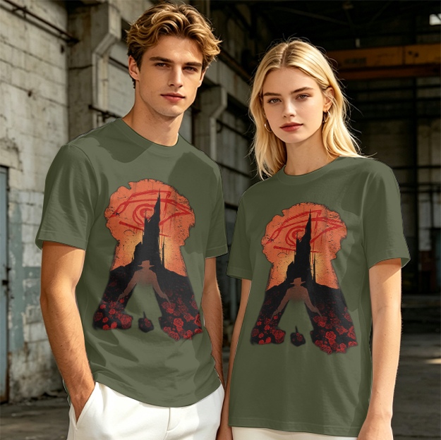 Olive T-Shirt With Dark Tower Keyhole Silhouette Art Print