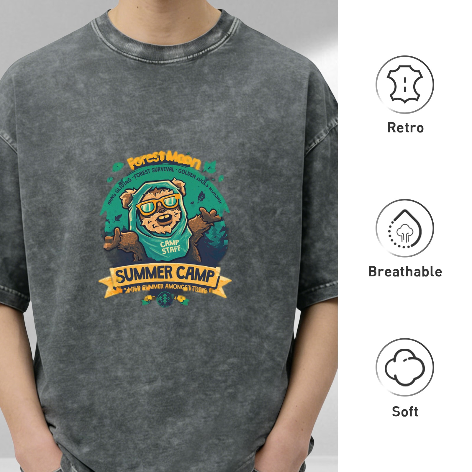 Washed Black Summer Camp Ewok Graphic T-Shirt