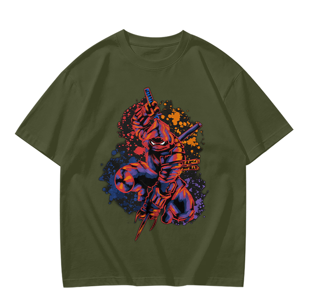 Olive T-Shirt With Stylized Ninja Turtle Warrior Graphic