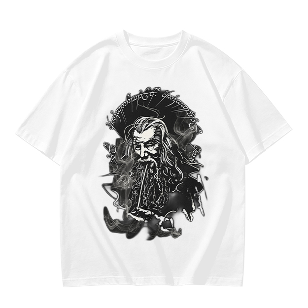 Olive T-Shirt with Wizard Smoking Pipe Fantasy Art Print