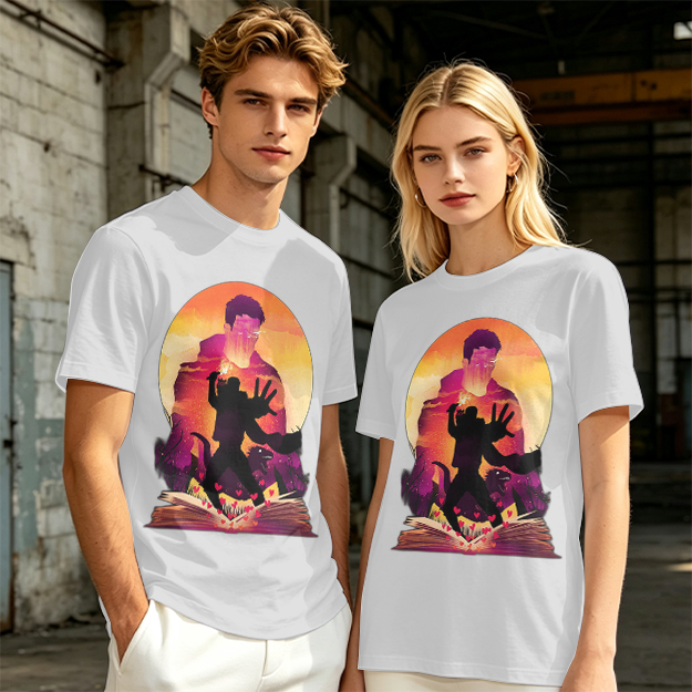 Olive T-Shirt With Fantasy Sunset Silhouette Graphic Print