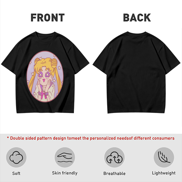 Olive T-shirt with excited anime girl star eyes graphic