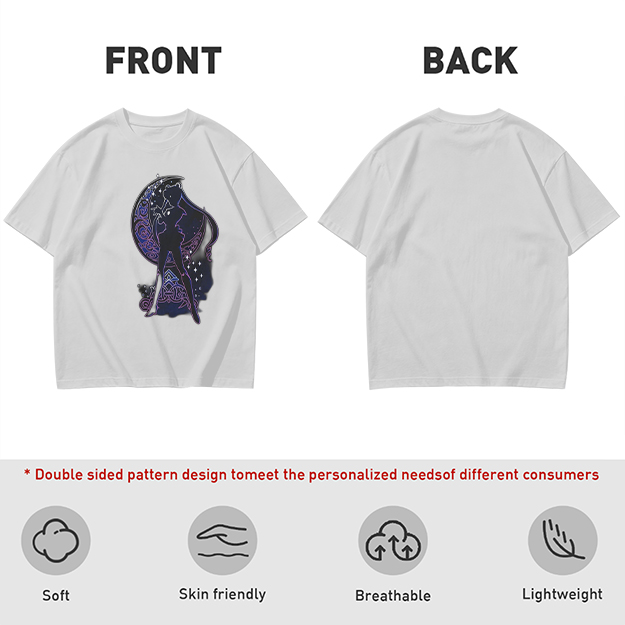 Olive T-Shirt With Celestial Moon Girl Silhouette Graphic