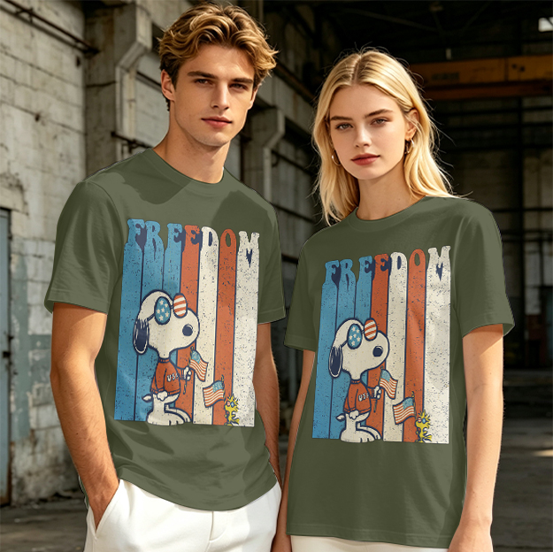 Olive Snoopy Freedom Patriotic Graphic T-Shirt