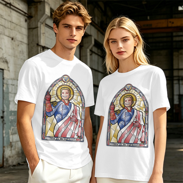 Olive T-Shirt With Homelander Stained Glass Style Print