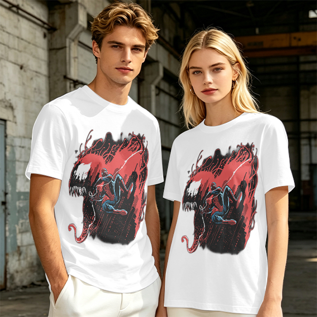 Olive T-shirt with Spider-Man and Symbiote Villain Graphic