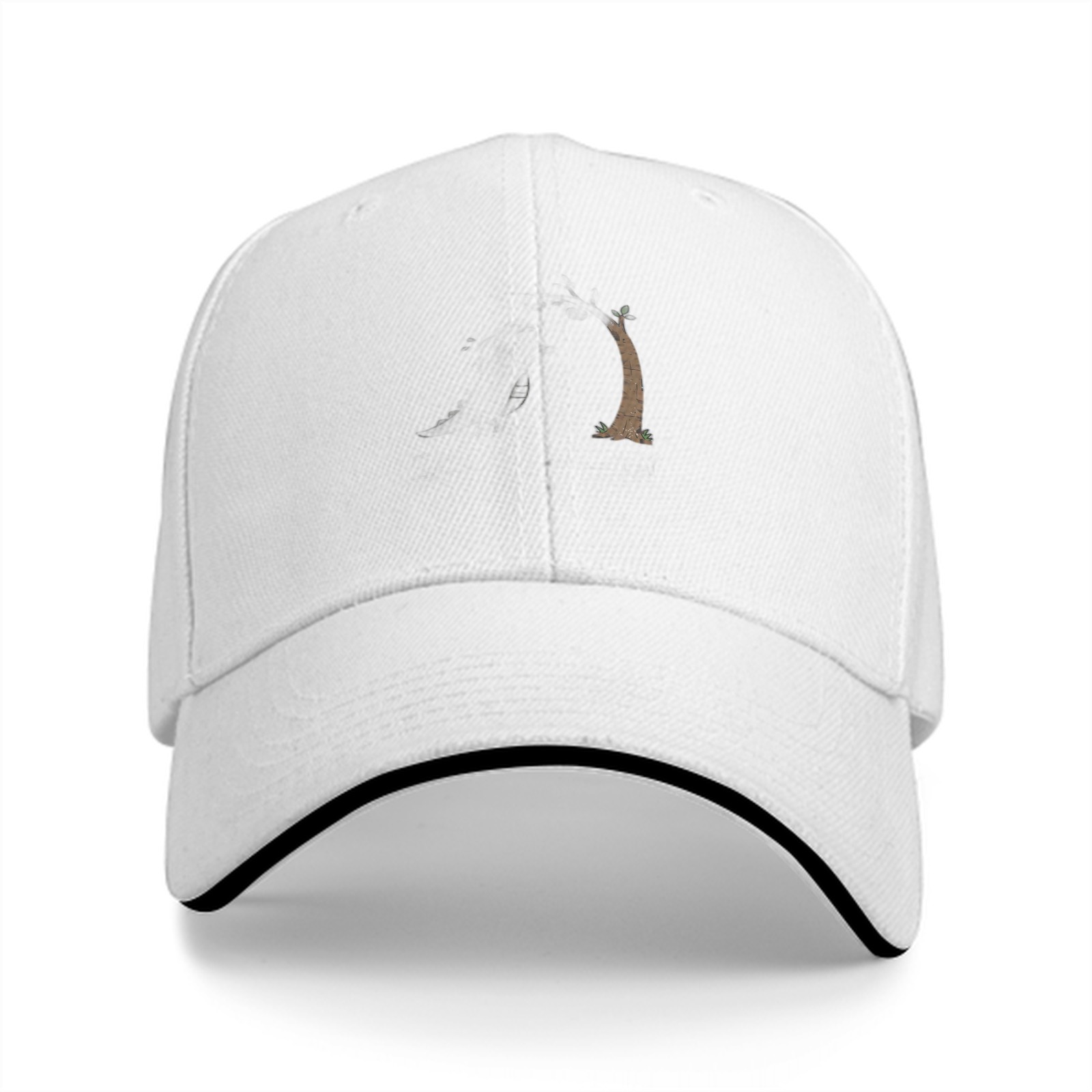 Black baseball cap with small stylized tree trunk graphic