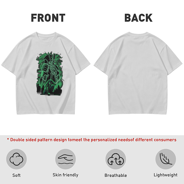 Olive Green T-Shirt With Neon Samurai Warrior Graphic