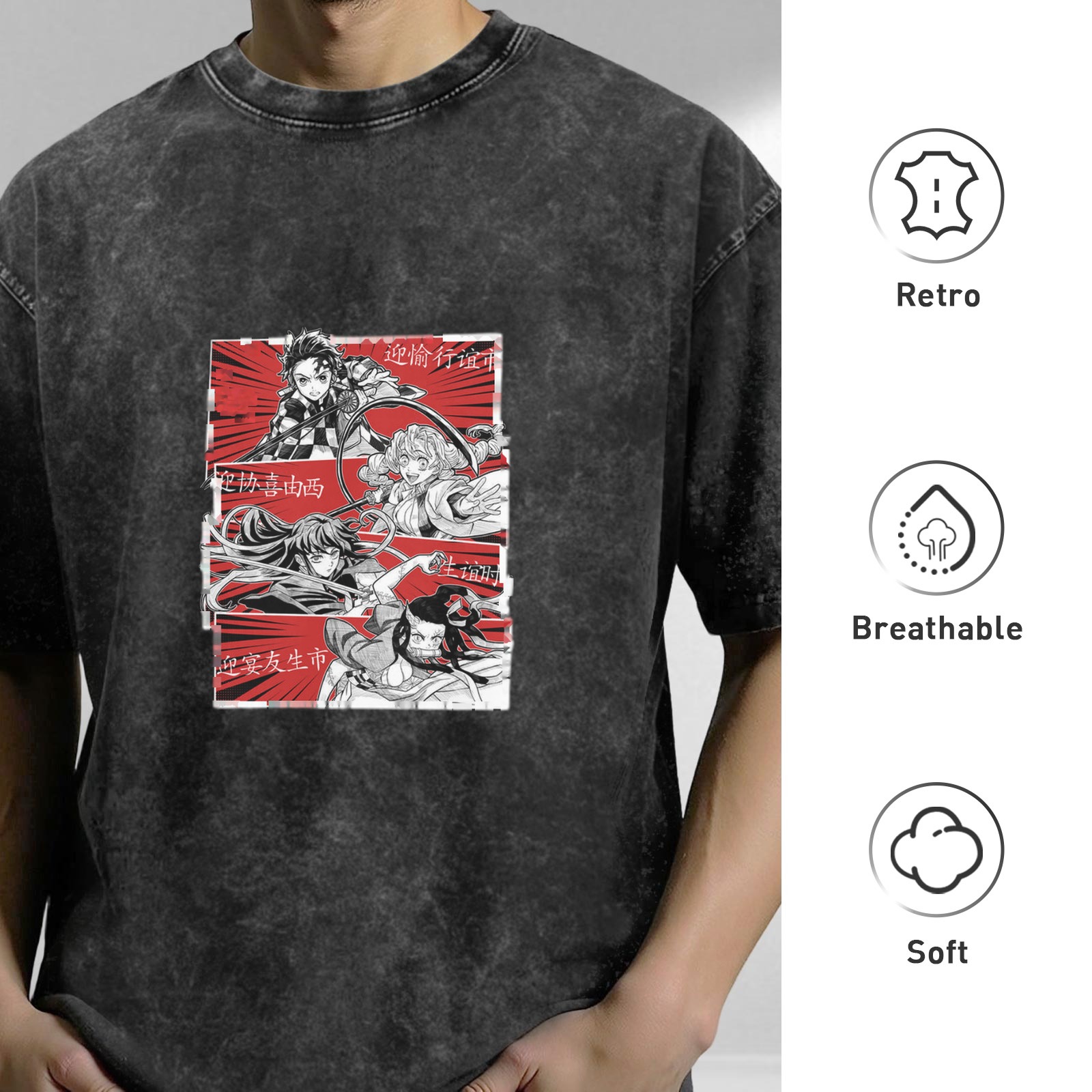 oversized washed anime graphic t-shirt with manga panel design