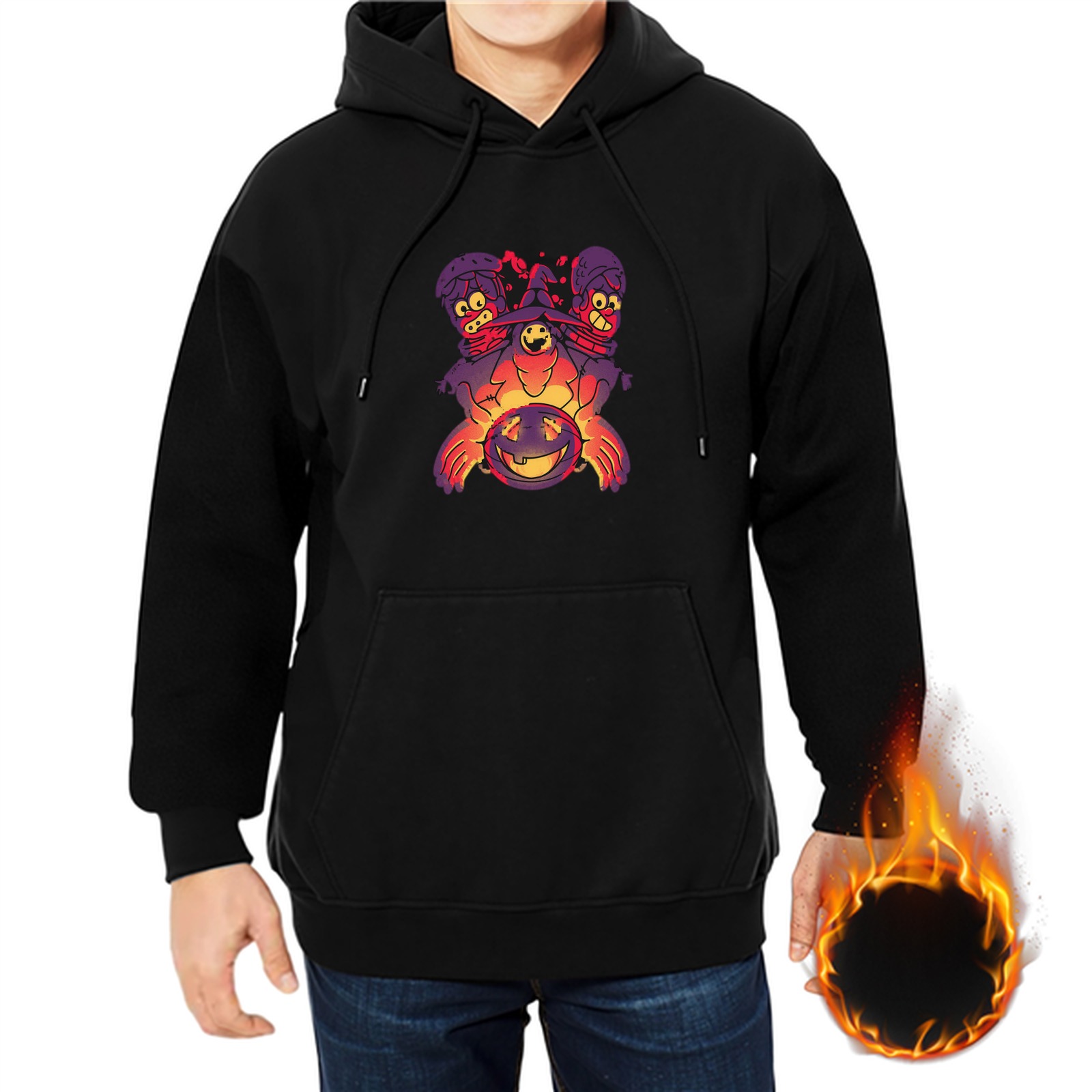 Black Hoodie With Halloween Ghost Witch Graphic Design