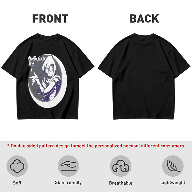 Olive T-shirt with Moon Warrior Anime Graphic Print