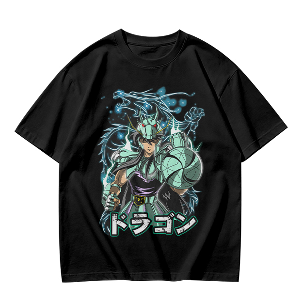 Olive T-shirt with Dragon Saint Seiya Anime Graphic Print