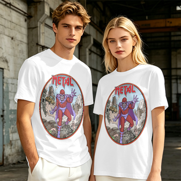 Olive T-shirt with Magneto Metal Comic Art Print