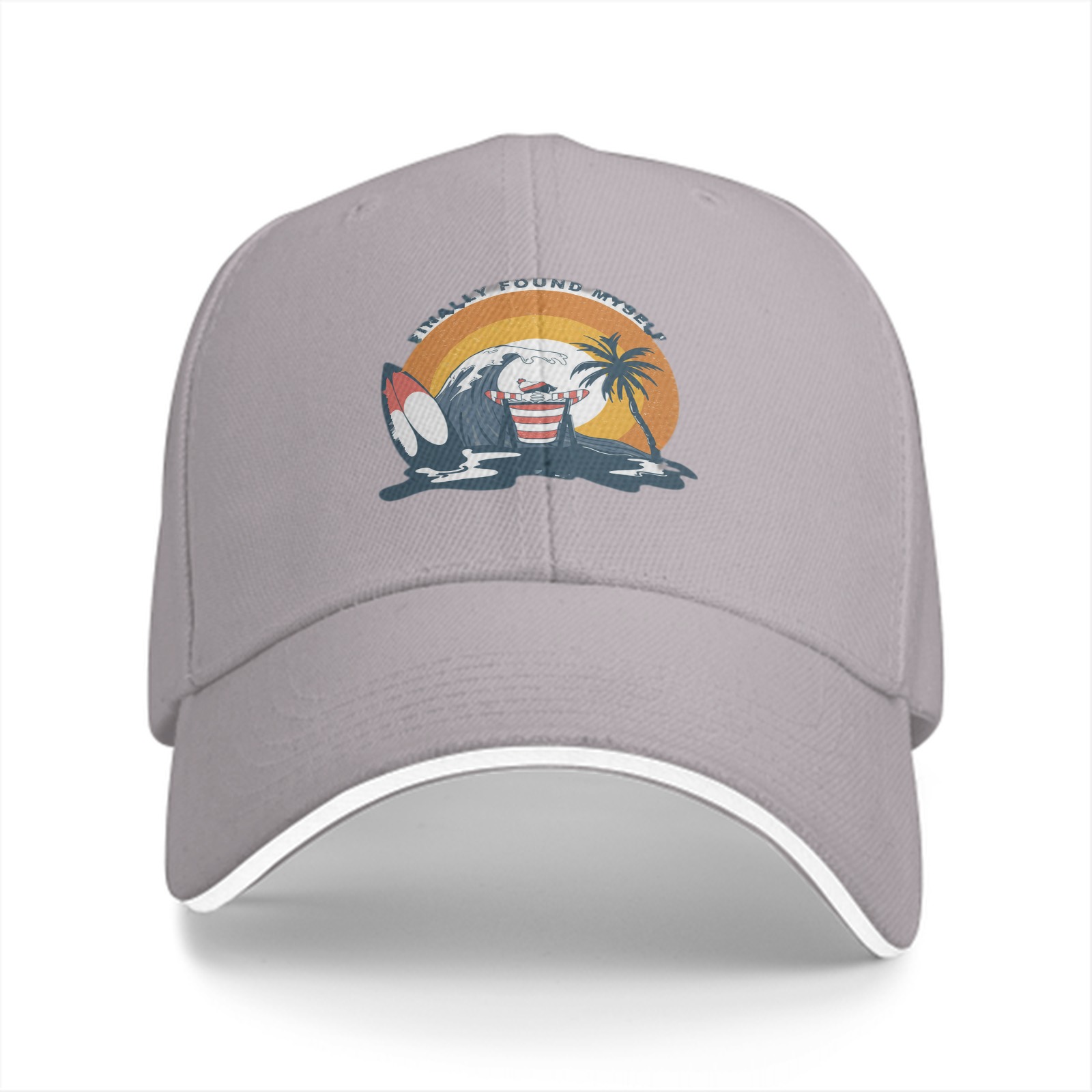 Black baseball cap with retro tropical surf wave graphic