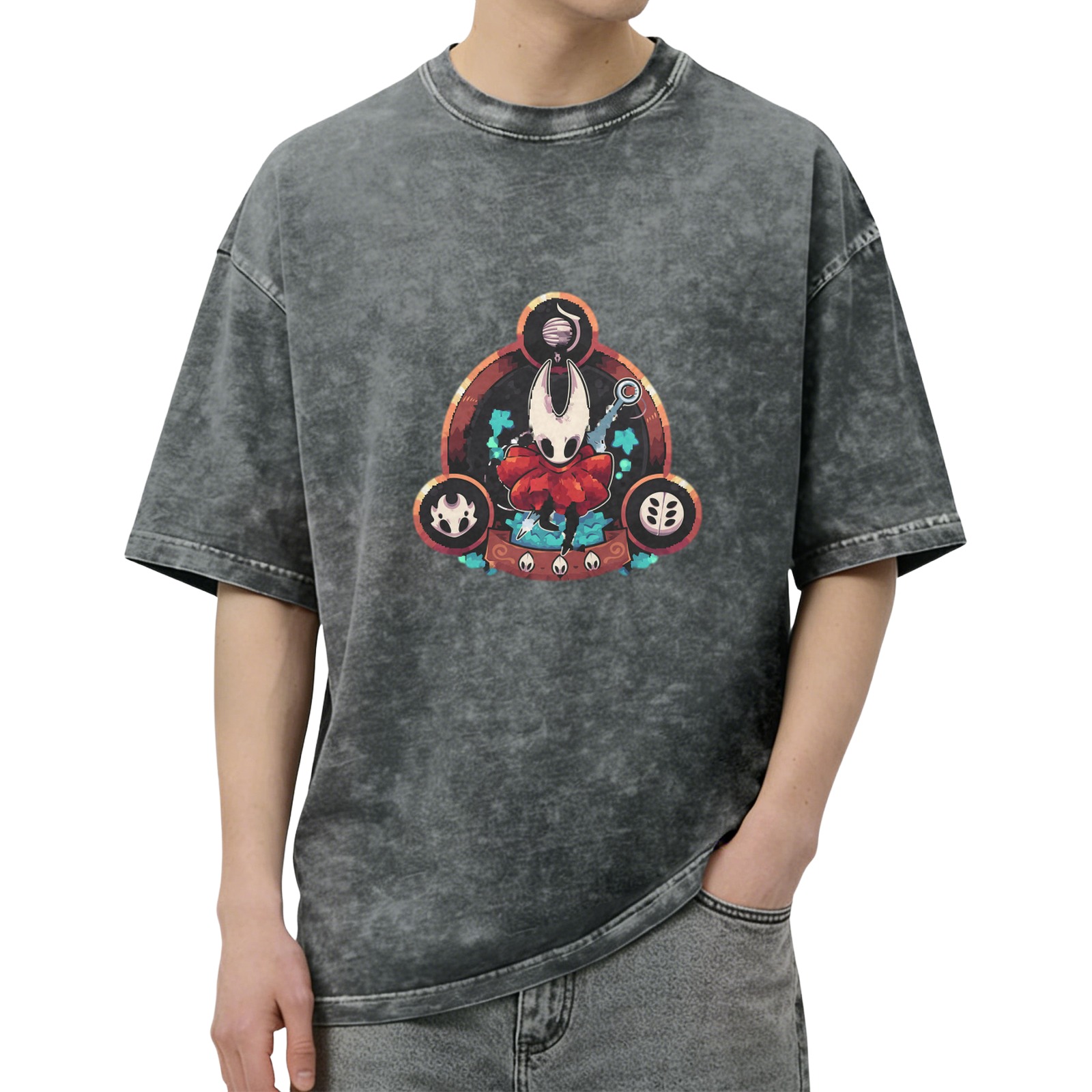 Hollow Knight Themed Graphic Dark Wash T-Shirt