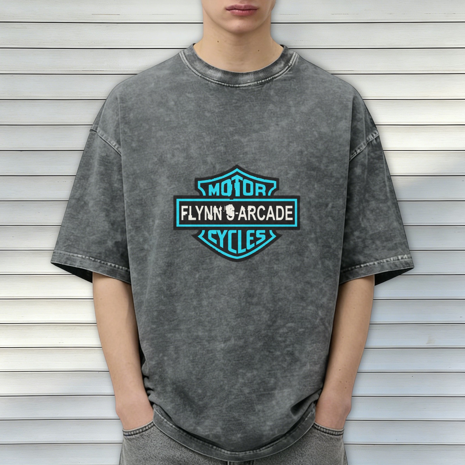 Flynn Arcade Motor Cycles Stonewashed Black Graphic T-Shirt