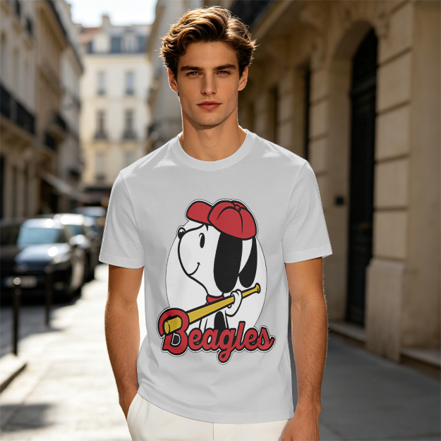 Olive green t-shirt with Snoopy baseball Beagles graphic