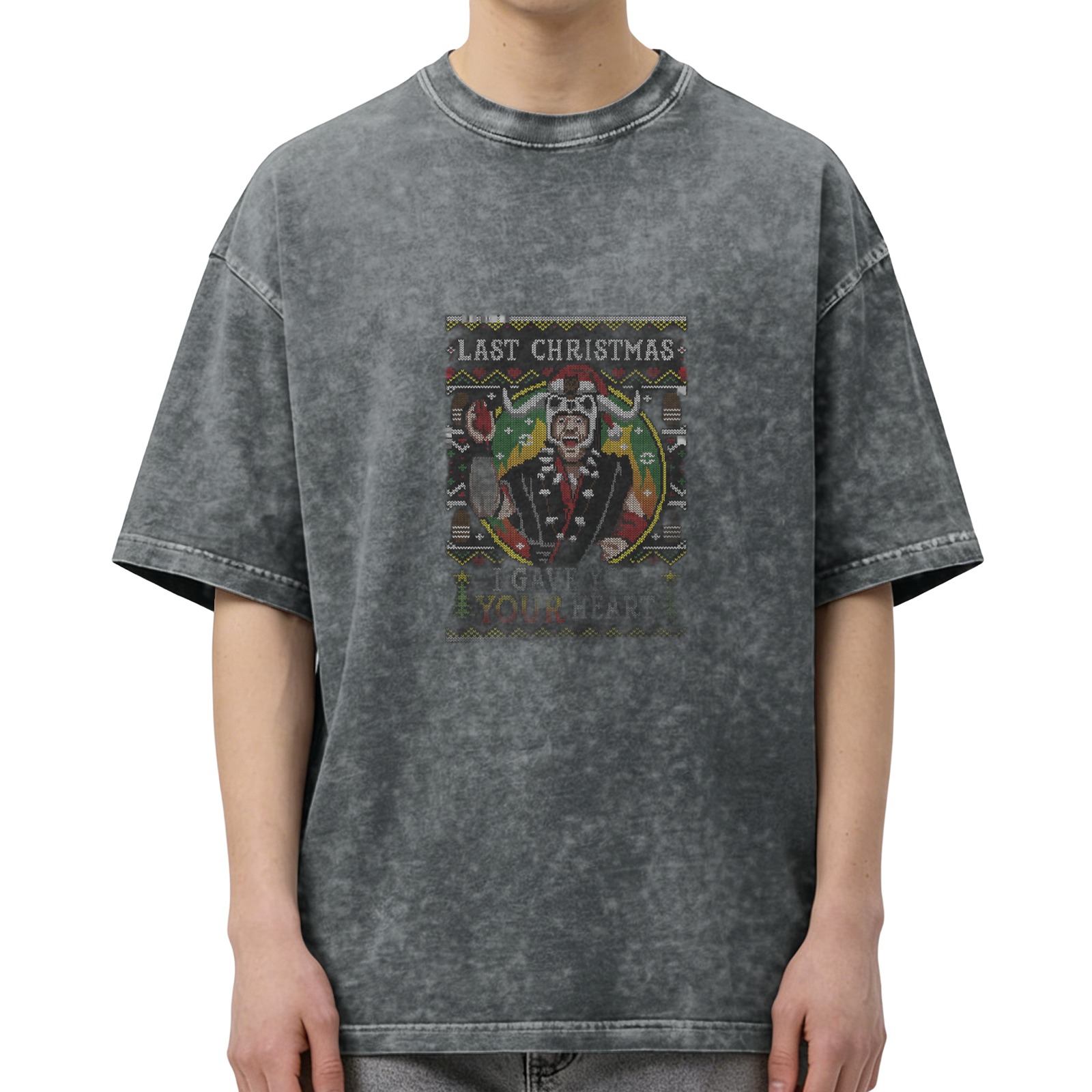 Last Christmas I Gave You Your Heart Ugly Christmas Graphic Acid Wash T-Shirt