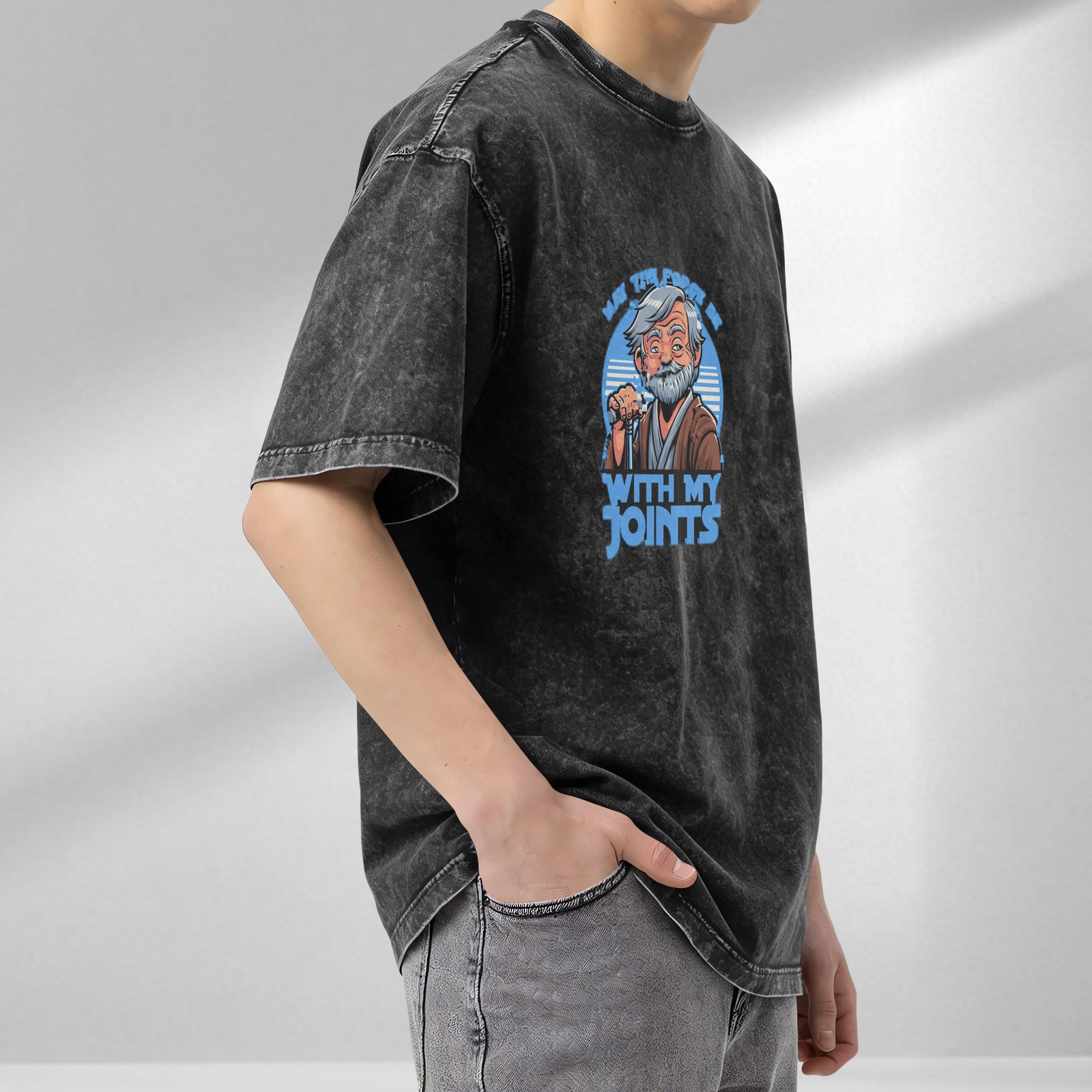 May The Force Be With My Joints Funny Star Wars Inspired Acid Wash T-Shirt