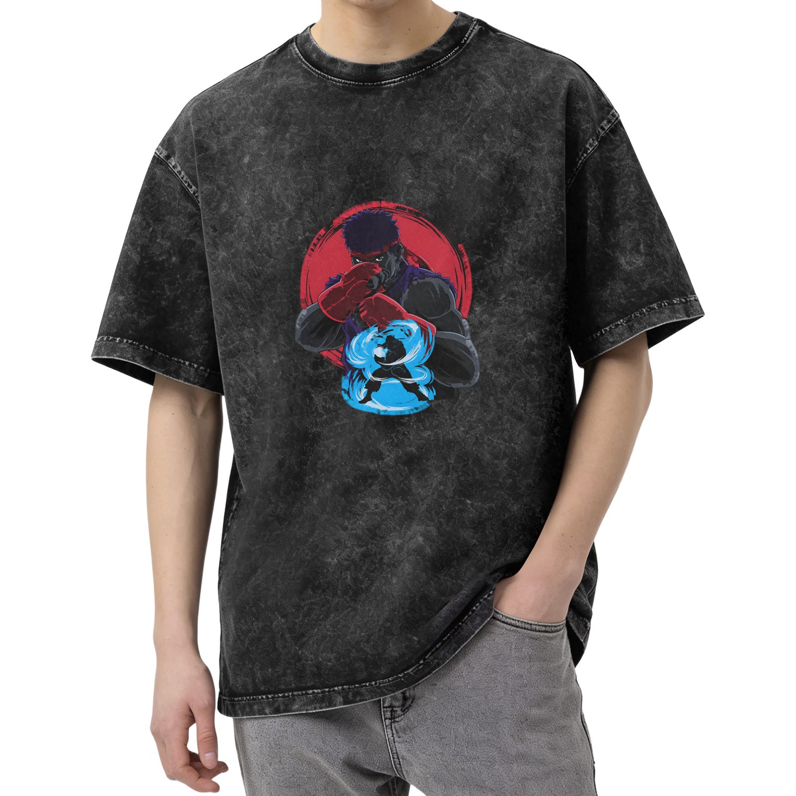 Street Fighter Ryu Graphic Stonewashed Black T-Shirt