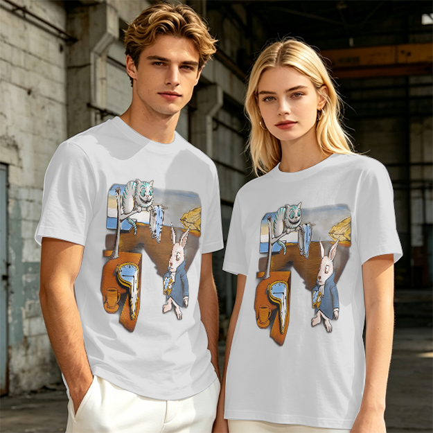 Olive T-Shirt with Surreal Alice in Wonderland Art Print