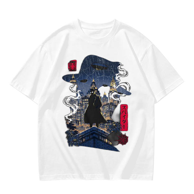 Olive T-Shirt with Night City Rooftop Spy Silhouette Art