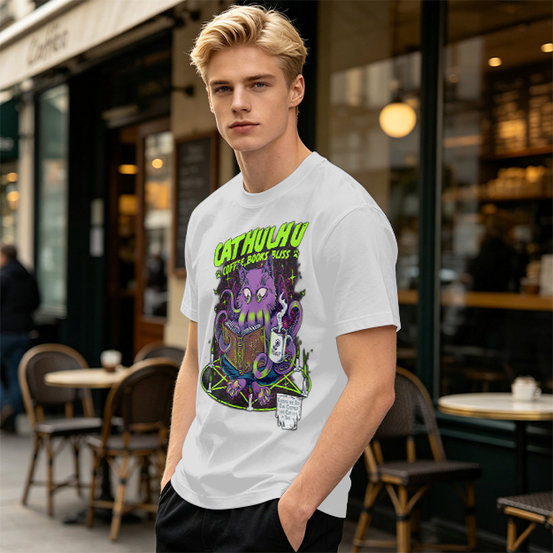 Cathulhu Coffee Books Bliss Cat Octopus Graphic T-Shirt