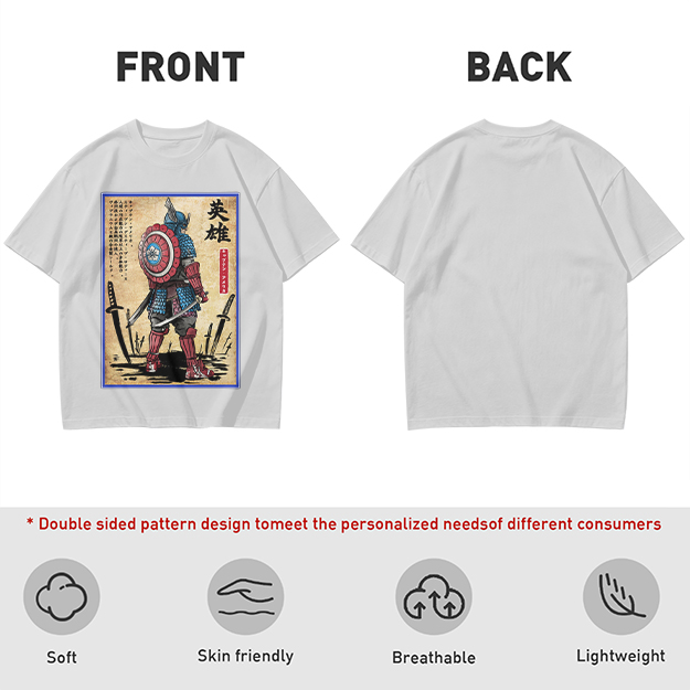 Olive T-shirt with Samurai Captain America Hero Art Print