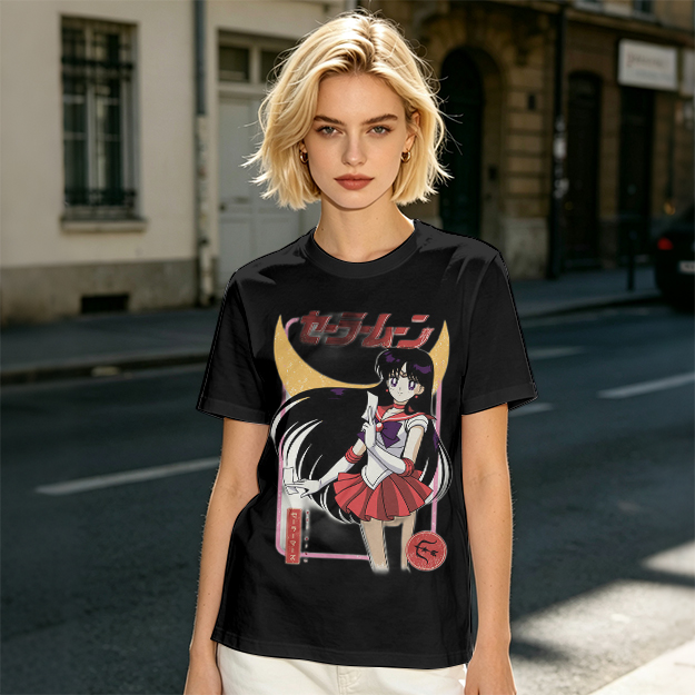 Olive T-shirt with Sailor Mars Anime Graphic Print