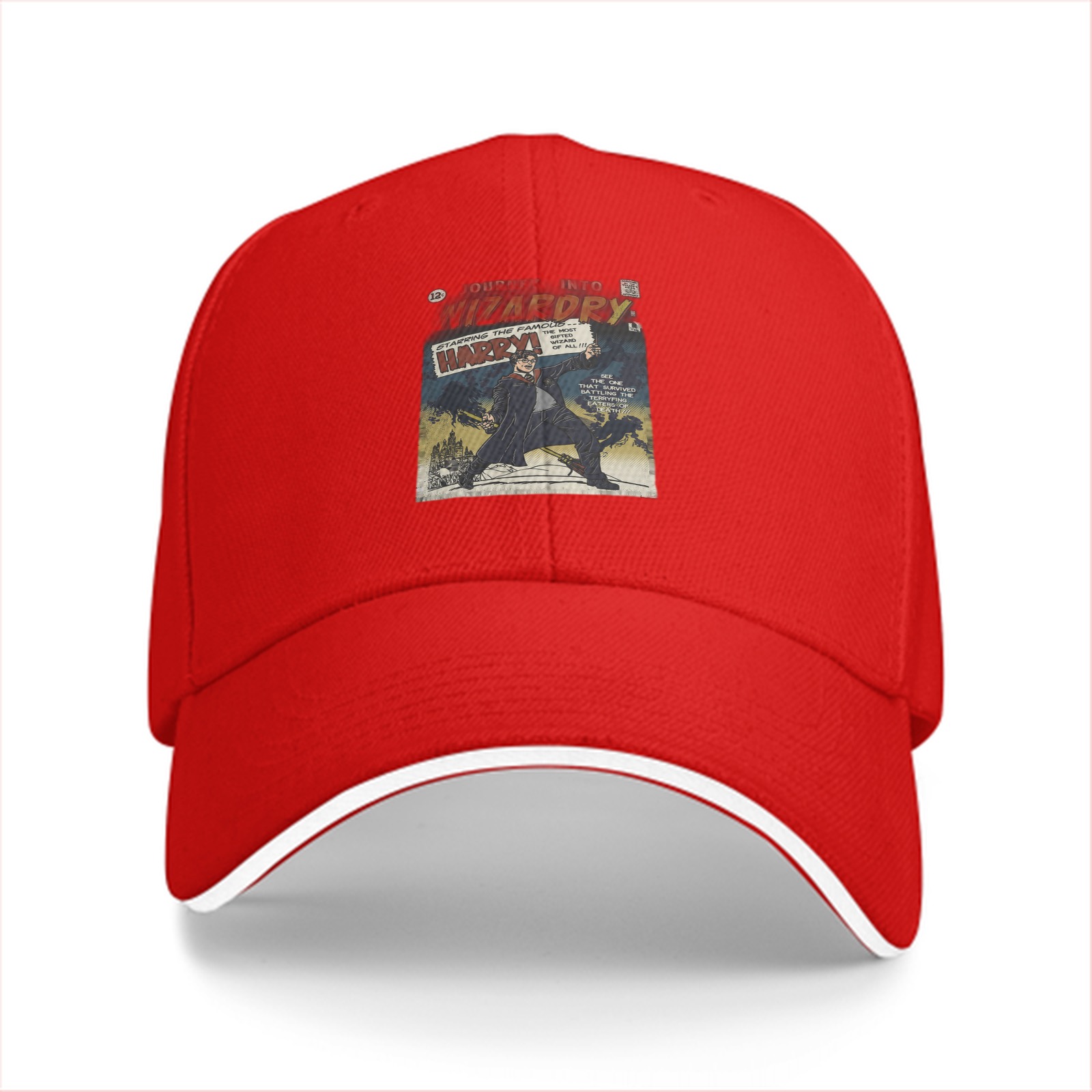 Black baseball cap with Harry Potter wizard comic print