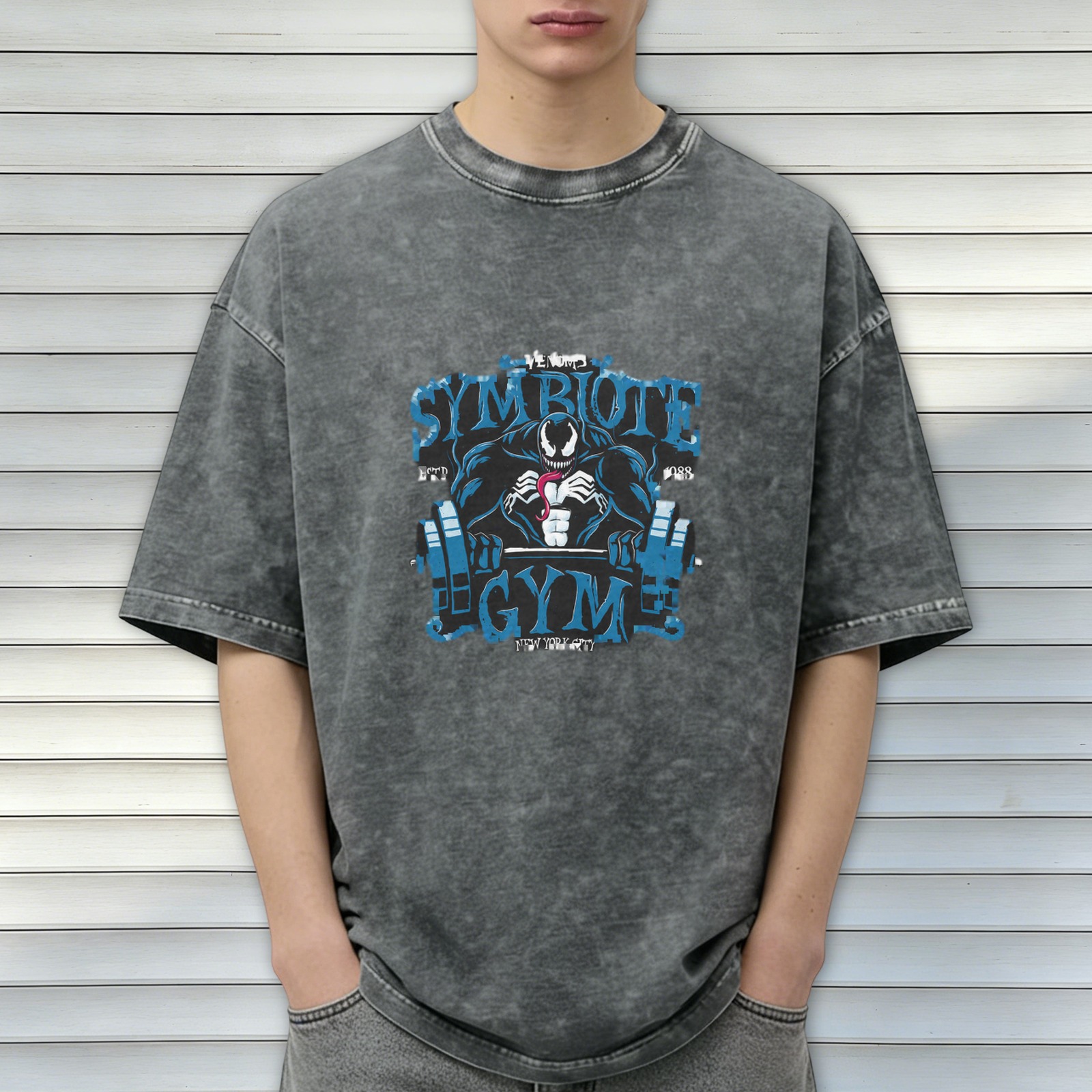 Symbiote Venom Gym Graphic Acid Wash T-Shirt